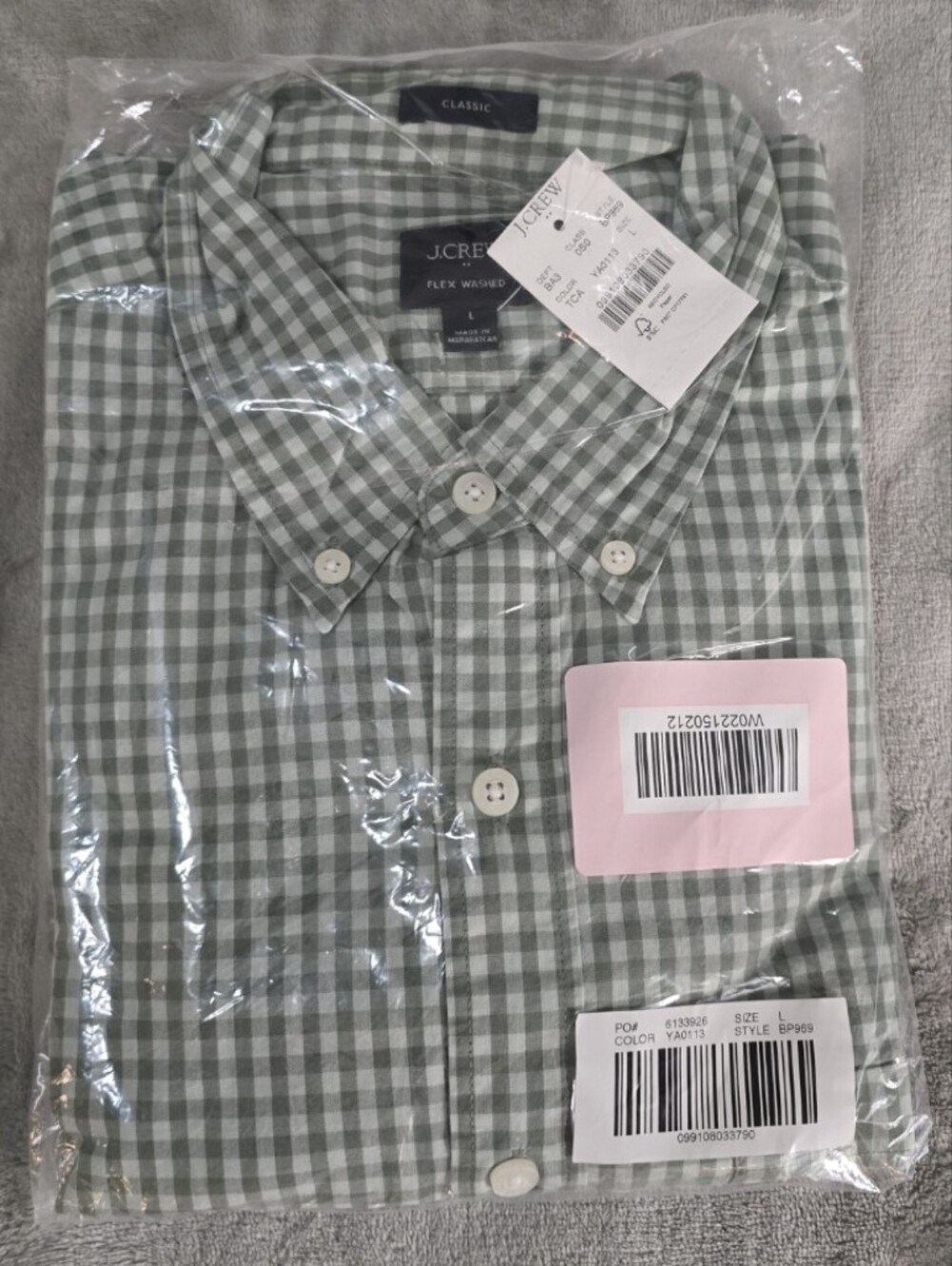 J.Crew Classic Men’s Large Flex Washed Gingham Button-Down Shirt Green Gray NWT